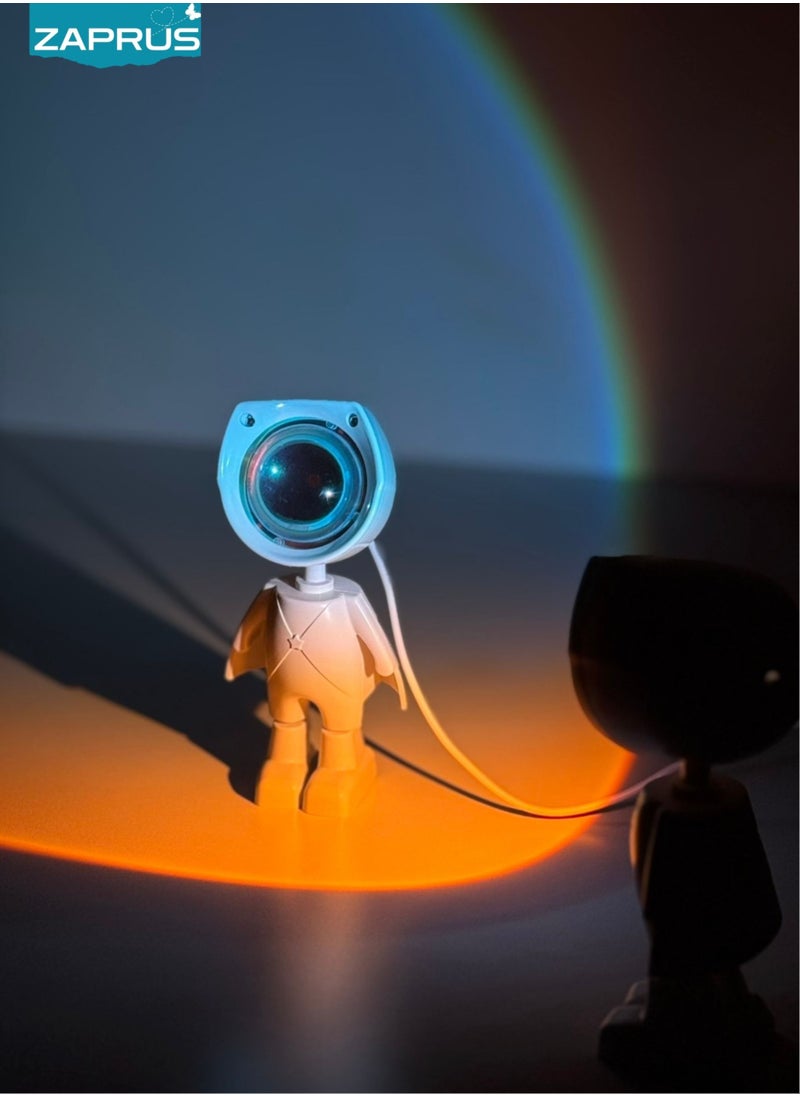 زابروس - مصباح ليلي بروجيكتور رائد فضاء - مصباح LED بتصميم غروب الشمس، تصميم قابل للتعديل بزاوية 360° لتزيين الغرفة، يعمل بالطاقة عبر USB - Image 1