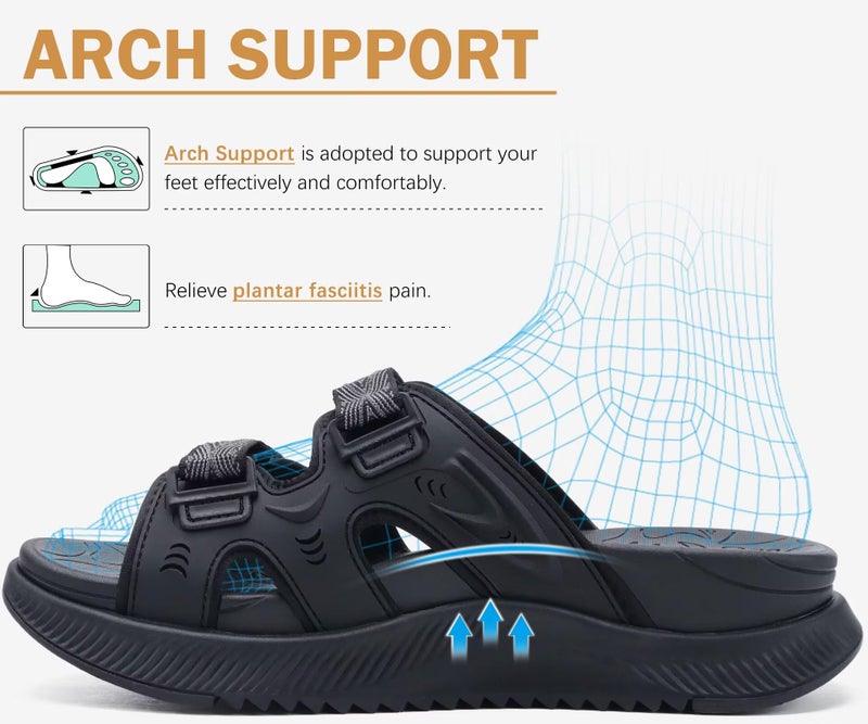 ONCAI Womens Orthotic Sandals Ladies Recovery Walking Slides Arch Support Plantar Fasciitis Comfort Orthopedic Soft Cushion Summer Adjustable Sandalias,Black Size 8 - Image 2