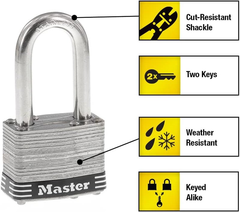 MasterLock 1SSTLF Stainless Steel Outdoor Padlock with Key, 2 Pack Keyed-Alike - Image 2