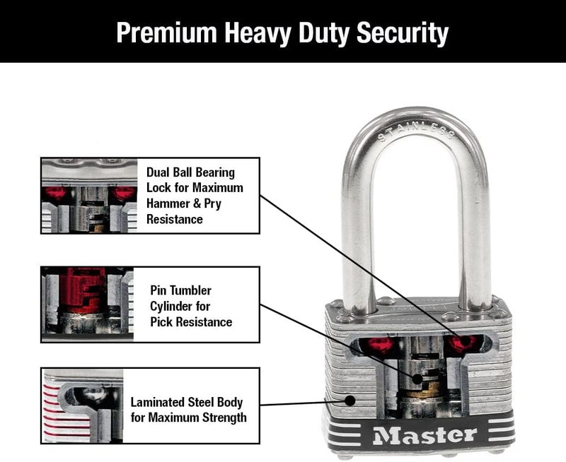 MasterLock 1SSTLF Stainless Steel Outdoor Padlock with Key, 2 Pack Keyed-Alike - Image 5