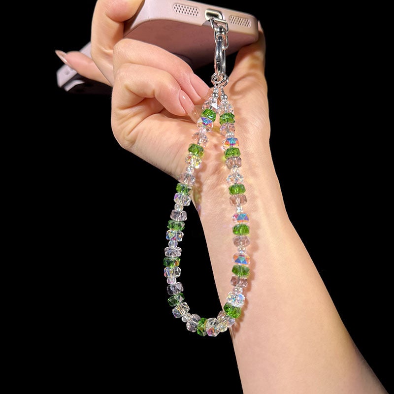 Double-layer Wheel Crystal Mobile Phone Chain Advanced Sense Wrist Anti-lost Mobile Phone Lanyard DIY Beaded Bag Hanging Accessories - Image 1