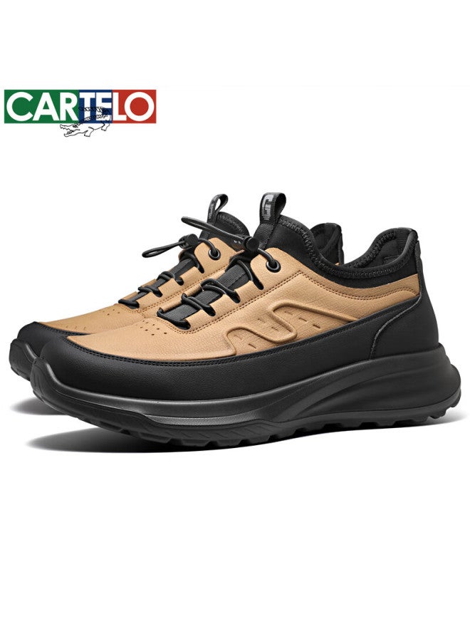 Cartelo Men's Leather Comfortable Versatile Dad Shoes Business Casual Sports Leather Shoes 5228 Yellow Brown Size 38 - Image 3