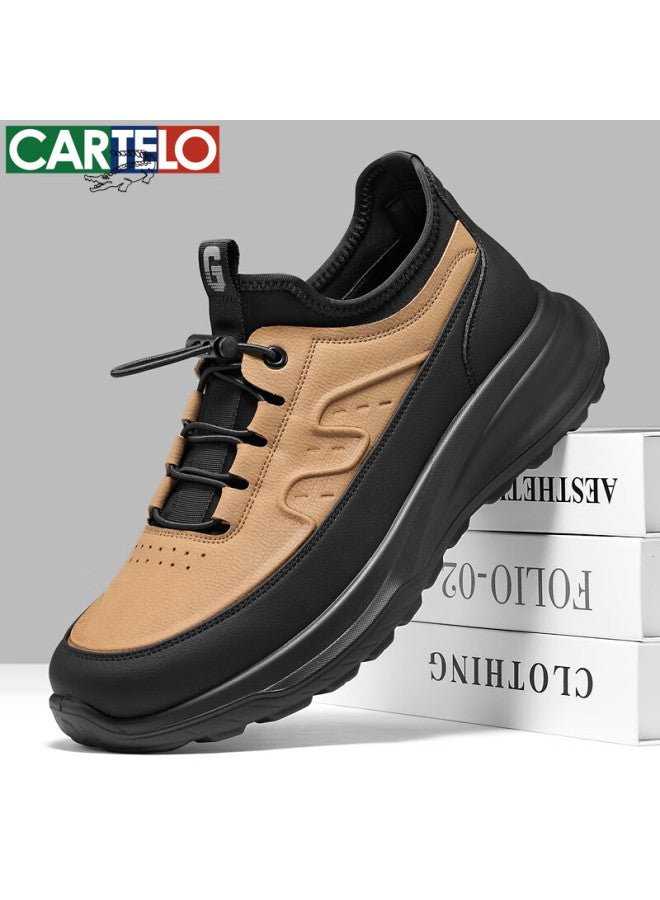 Cartelo Men's Leather Comfortable Versatile Dad Shoes Business Casual Sports Leather Shoes 5228 Yellow Brown Size 38 - Image 1