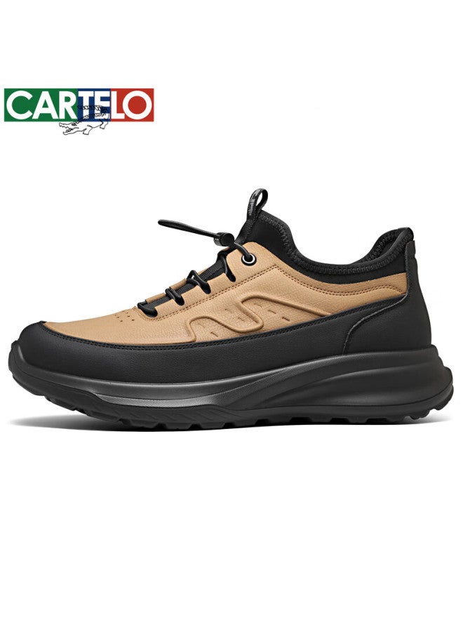 Cartelo Men's Leather Comfortable Versatile Dad Shoes Business Casual Sports Leather Shoes 5228 Yellow Brown Size 38 - Image 2