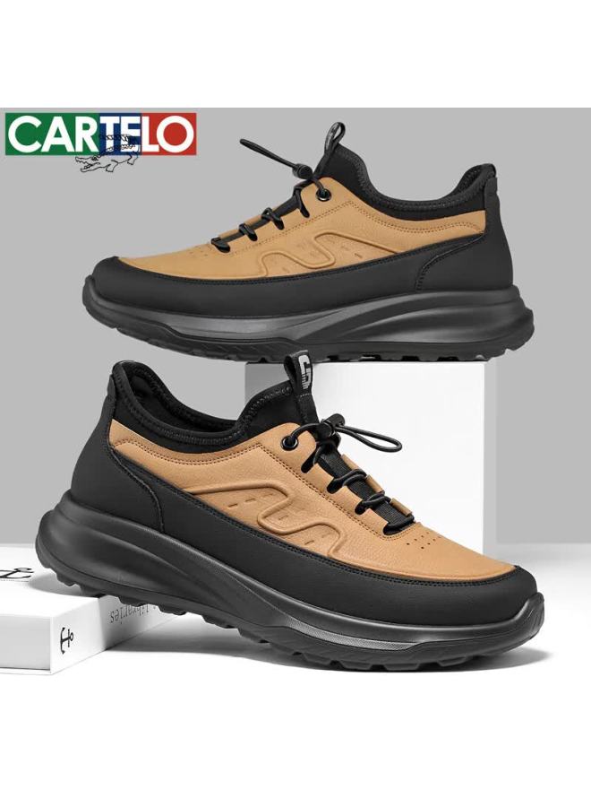 Cartelo Men's Leather Comfortable Versatile Dad Shoes Business Casual Sports Leather Shoes 5228 Yellow Brown Size 38 - Image 4