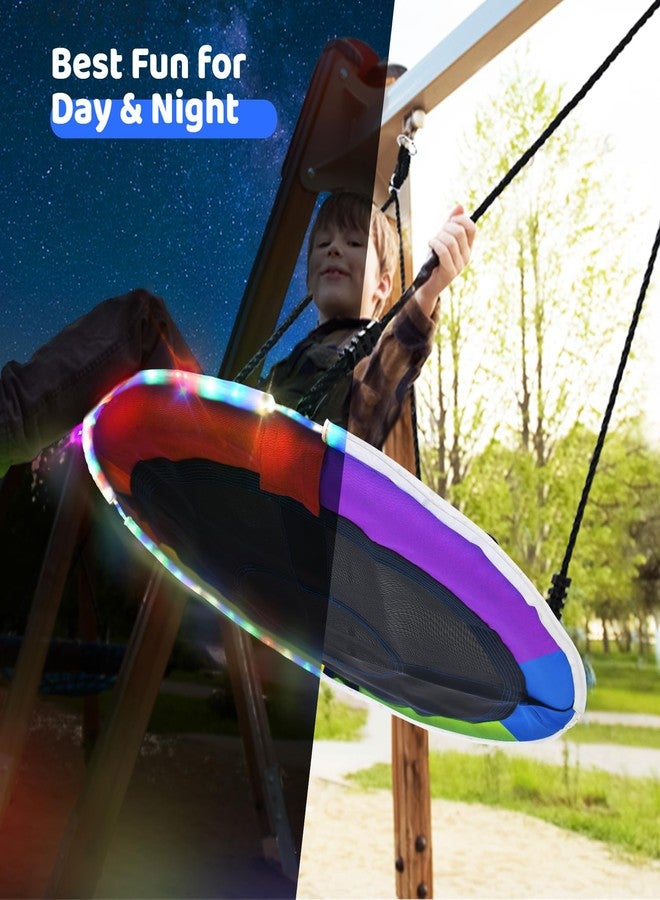 Trekassy 700lbs 40" Saucer Tree Swing for Kids Adults Outdoor with LED Lights, 2 Tree Hanging Straps-Rainbow - Image 2