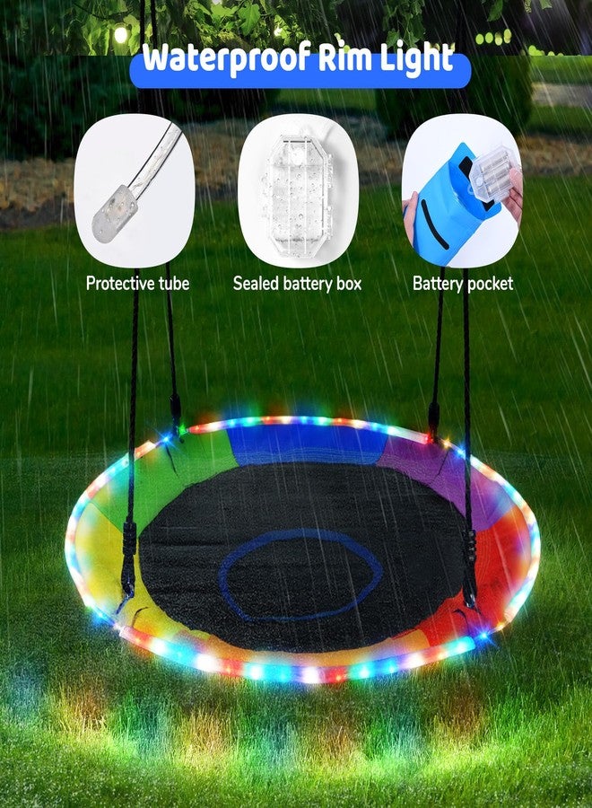 Trekassy 700lbs 40" Saucer Tree Swing for Kids Adults Outdoor with LED Lights, 2 Tree Hanging Straps-Rainbow - Image 4
