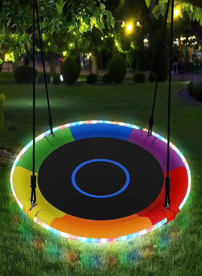 Trekassy 700lbs 40" Saucer Tree Swing for Kids Adults Outdoor with LED Lights, 2 Tree Hanging Straps-Rainbow - Image 1