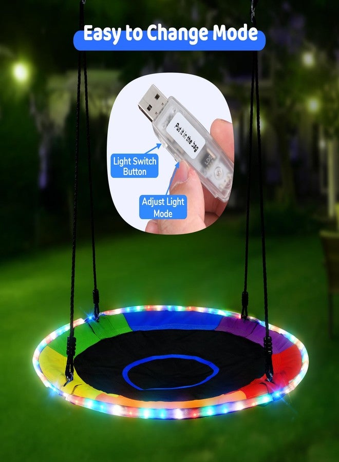 Trekassy 700lbs 40" Saucer Tree Swing for Kids Adults Outdoor with LED Lights, 2 Tree Hanging Straps-Rainbow - Image 3