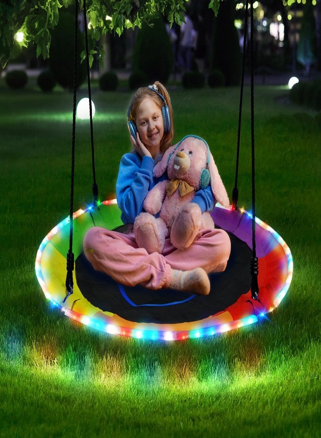 Trekassy 700lbs 40" Saucer Tree Swing for Kids Adults Outdoor with LED Lights, 2 Tree Hanging Straps-Rainbow - Image 5