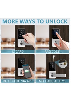 KASTWAVE Keyless Entry Door Lock: Smart Locks for Front Door, Electronic Keypad Fingerprint Door Lock with 6-in-1 Unlock - Fingerprint, Bluetooth, Code, IC Card, Key, Remote Unlock (Silver)  - Image 5