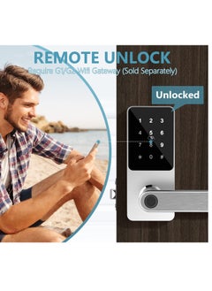 KASTWAVE Keyless Entry Door Lock: Smart Locks for Front Door, Electronic Keypad Fingerprint Door Lock with 6-in-1 Unlock - Fingerprint, Bluetooth, Code, IC Card, Key, Remote Unlock (Silver)  - Image 2