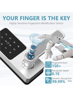 KASTWAVE Keyless Entry Door Lock: Smart Locks for Front Door, Electronic Keypad Fingerprint Door Lock with 6-in-1 Unlock - Fingerprint, Bluetooth, Code, IC Card, Key, Remote Unlock (Silver)  - Image 3