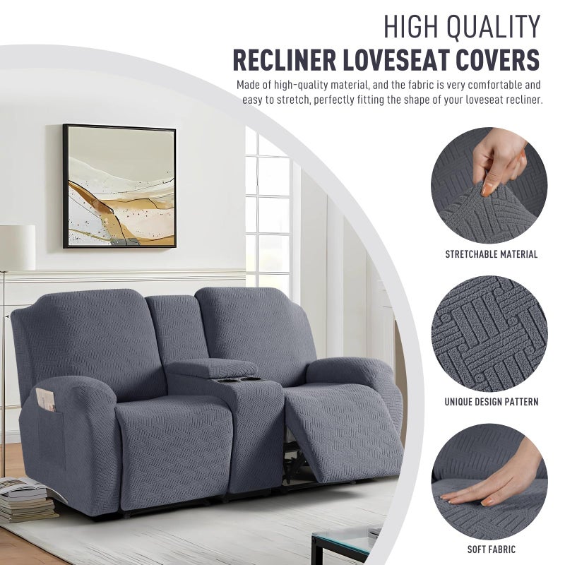 KinCam Loveseat Recliner Covers with Middle Console Slipcover, Recliner Sofa Covers 2 Seat Couch Cover Stripe Jacquard Furniture Protector Covers with Elastic Bottom for Kids, Pets (Dark Gray) - Image 2