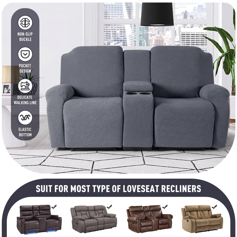 KinCam Loveseat Recliner Covers with Middle Console Slipcover, Recliner Sofa Covers 2 Seat Couch Cover Stripe Jacquard Furniture Protector Covers with Elastic Bottom for Kids, Pets (Dark Gray) - Image 4