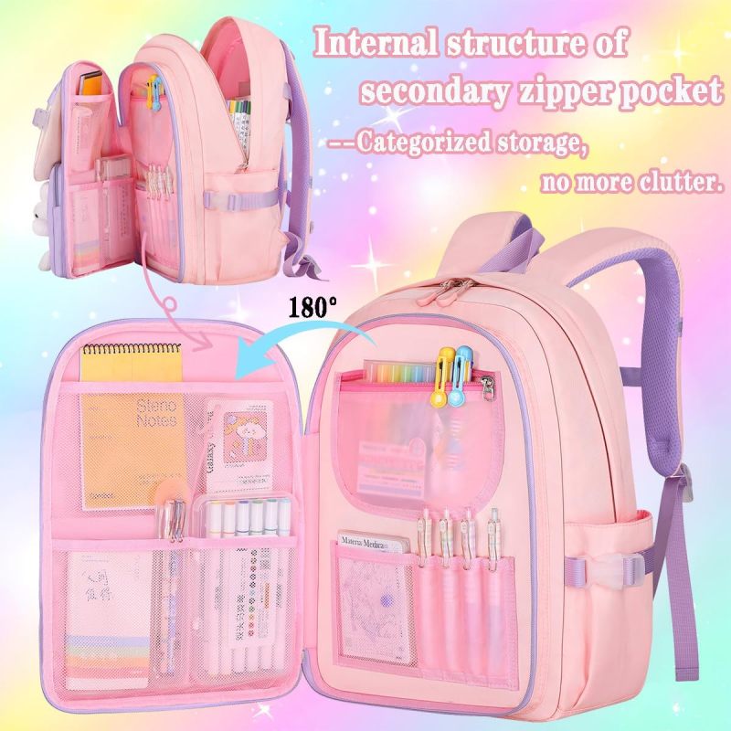 Purple Cute Rabbit Design Backpack Set: 4-Piece Kit With Insulated Lunch Bag, Pencil Case, Felt Pendant - Waterproof Nylon, Multi-Pocket Structure For Preschool Primary Girls Under 10 - Image 3