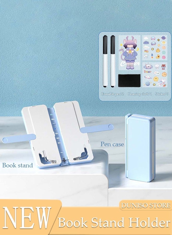 DUNISO 3 in 1 Book Stand Holder for Kid, Foldable Writing Case Book Rack and Drawing Board with Sticker for Kids,  Heights Adjustable Portable Book Holders for Textbook Phone Ipad Boys and Girls - Image 1