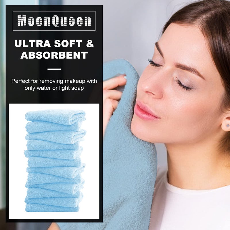 MOONQUEEN Microfiber Facial Cloths Fast Drying Washcloth 12 Pack - Premium Soft Makeup Remover Cloths - Aquamarine - Image 2