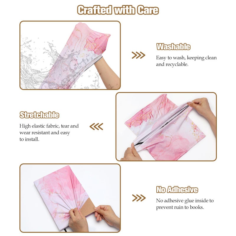 MoKo Book Cover, Stretchable Reusable Jumbo Book Cover Protector for Textbook Hardcover Books up to 9 x 11 in, Fabric Books Sox, Back to School Supplies, 7 Pcs, Marble Pattern - Image 4