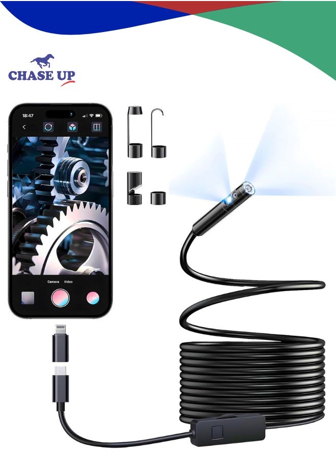 Chase Up Endoscope Camera with Light, 1920P HD Snake Inspection Borescope with Adjustable LED Lights, 8mm Diameter IP67 Waterproof Inspection Tool for iOS and Android (16.5 FT/5M)  - Image 1