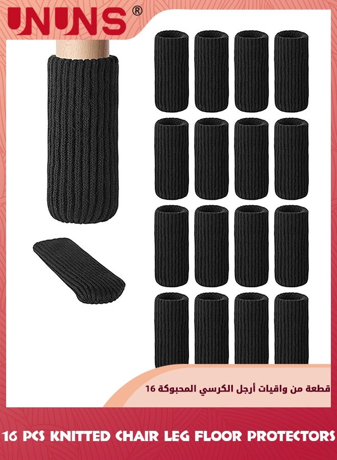 UNUNS 16 قطعة من جوارب أرجل الكراسي، جوارب سميكة لأرجل الأثاث مع اللباد، واقيات أرضية محبوكة عالية المرونة لأرجل الكراسي، مجموعة أغطية أرجل الكراسي، تتحرك بسهولة وتقلل الضوضاء، أسود  - Image 1
