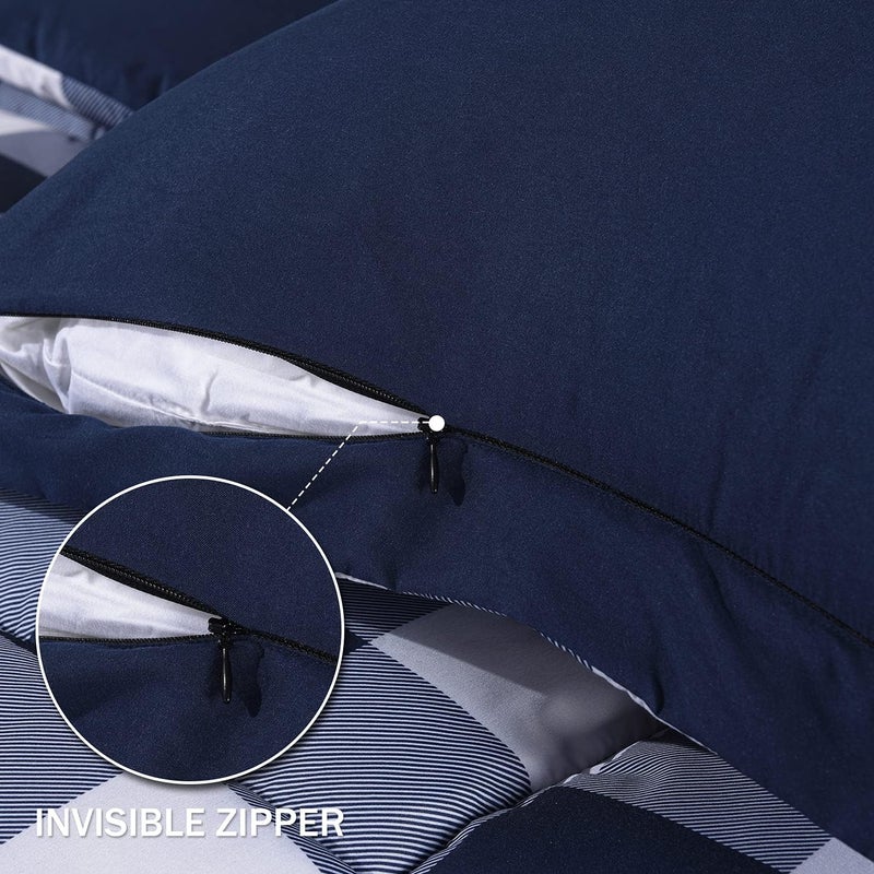 downluxe Lightweight Plaid Comforter Set (Twin) with 1 Pillow Sham - 2-Piece Set - Blue/White Plaid - Down Alternative Reversible Comforter - Image 5