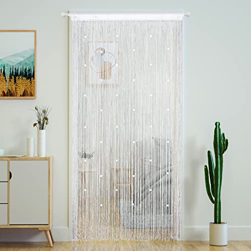 YaoYue Beaded Curtain Door String Curtains for Doorway Tassels Beads Hanging Fringe Hippie Room Divider Window Hallway Entrance Wall Closet Bedroom Privacy Decor (39×79in/100×200cm, White) - Image 1