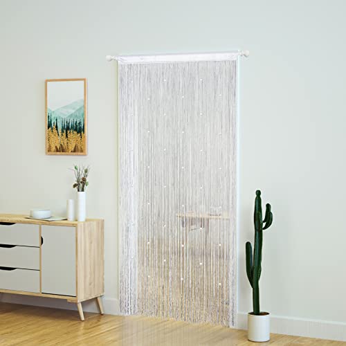 YaoYue Beaded Curtain Door String Curtains for Doorway Tassels Beads Hanging Fringe Hippie Room Divider Window Hallway Entrance Wall Closet Bedroom Privacy Decor (39×79in/100×200cm, White) - Image 3