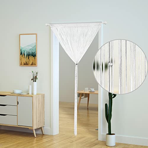 YaoYue Beaded Curtain Door String Curtains for Doorway Tassels Beads Hanging Fringe Hippie Room Divider Window Hallway Entrance Wall Closet Bedroom Privacy Decor (39×79in/100×200cm, White) - Image 2