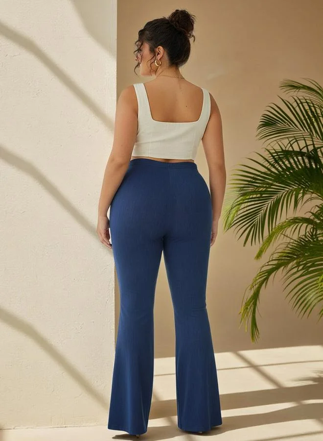 Take Two Plus Size Blue Knit Flare Trousers