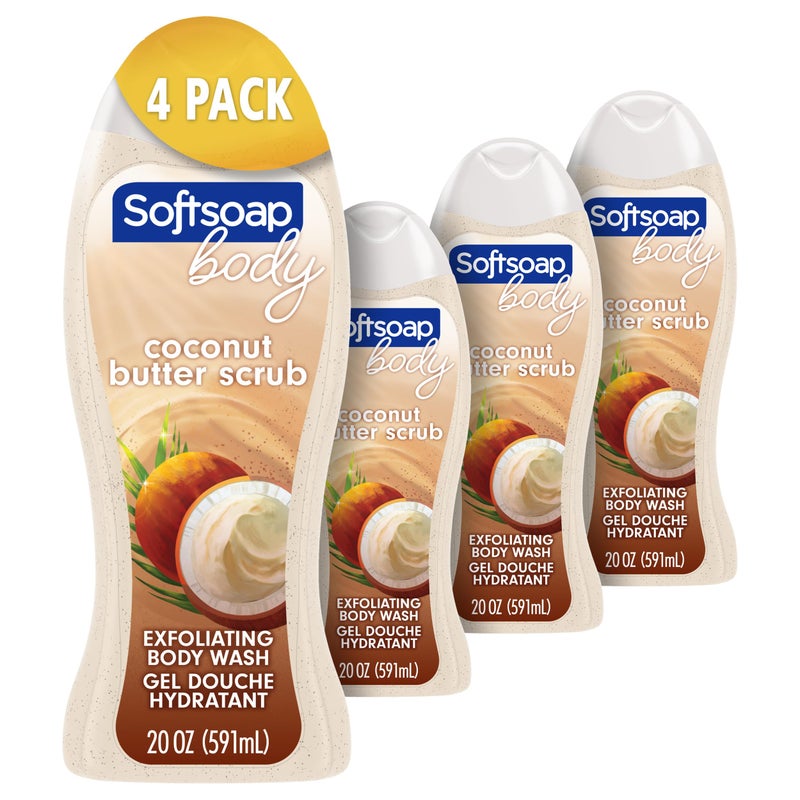 Softsoap Body Wash, Coconut Butter Scrub , Exfoliating Body Wash, 20 Ounce, 4 Pack - Image 1