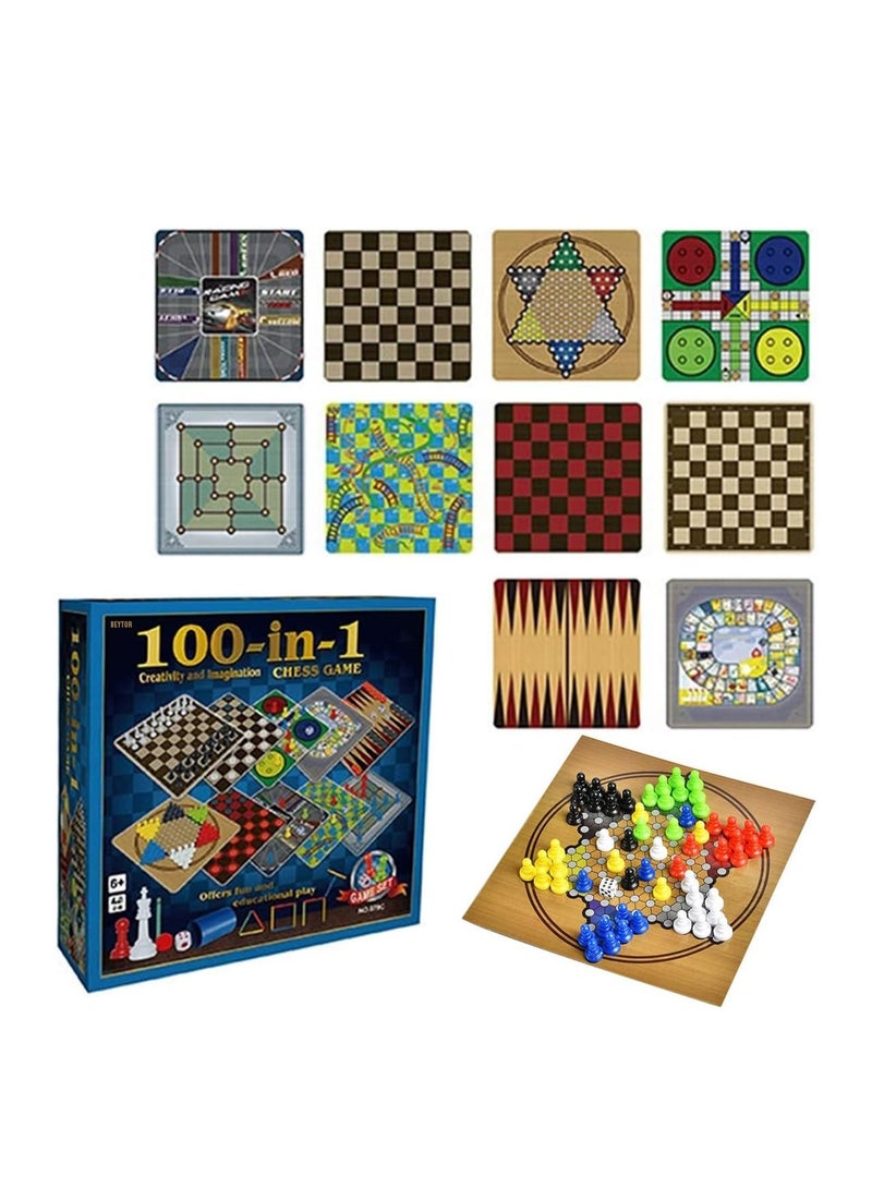 BEYTOR 100 in 1 Classic Board Games Set | Family Game Collection with Chess, Ludo, Snakes & Ladders | Educational Indoor Games for Kids & Adults - Image 1