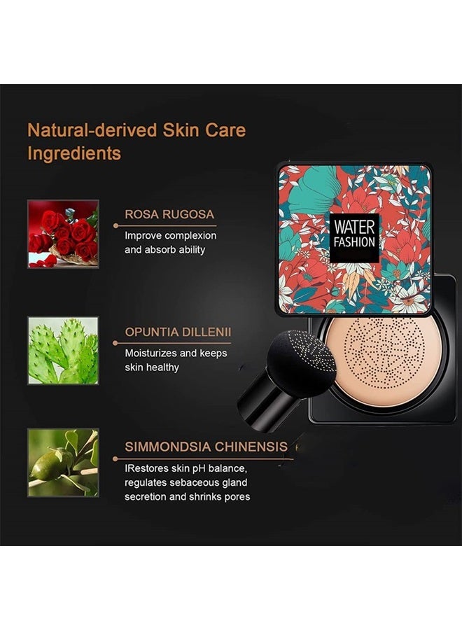 VISVIC Air Cushion CC Cream Mushroom Head Foundation Air Cushion BB Cream Concealer Moisturizing Brighten Makeup Long Lasting Waterproof-Natural 1Pack 