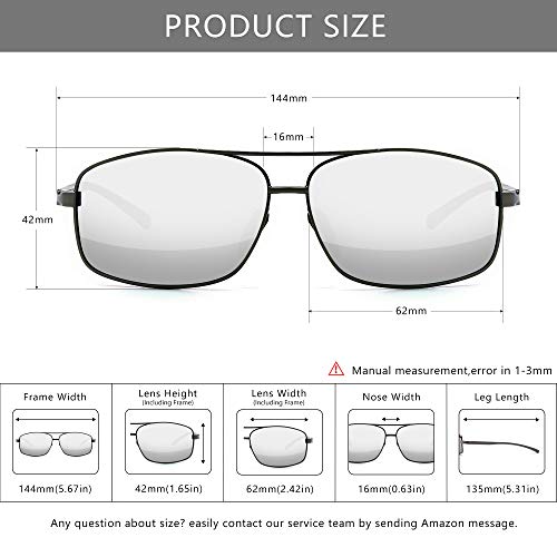 SUNGAIT Ultra Lightweight Rectangular Polarized Sunglasses Men UV400 Protection (Gunmetal Frame Silver Mirror Lens, 62) Metal Frame 2458QKSY - Image 5