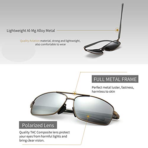 SUNGAIT Ultra Lightweight Rectangular Polarized Sunglasses Men UV400 Protection (Gunmetal Frame Silver Mirror Lens, 62) Metal Frame 2458QKSY - Image 3