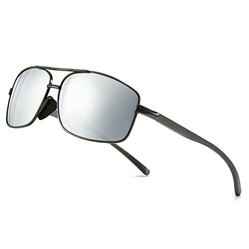 SUNGAIT Ultra Lightweight Rectangular Polarized Sunglasses Men UV400 Protection (Gunmetal Frame Silver Mirror Lens, 62) Metal Frame 2458QKSY - Image 1