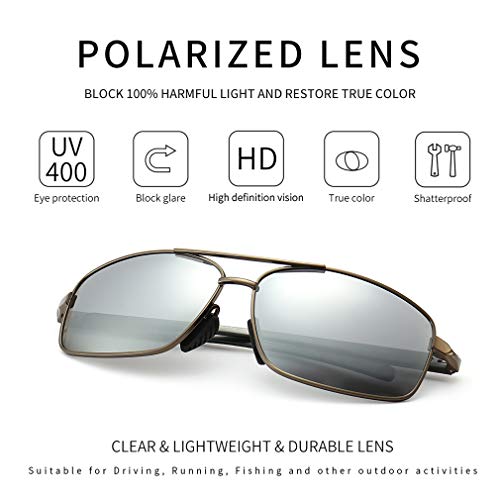 SUNGAIT Ultra Lightweight Rectangular Polarized Sunglasses Men UV400 Protection (Gunmetal Frame Silver Mirror Lens, 62) Metal Frame 2458QKSY - Image 2