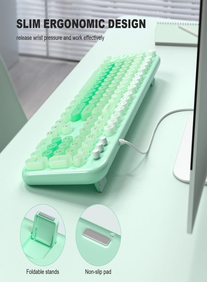 MOWUX Wired Keyboard with Backlit, Light Up Computer Keyboards with Multimedia Keys, Full Size Wired Keyboard With Illuminated LED, Plug and Play, Anti-Wear Letters for Laptop, Desktop- Green Colorful - Image 5