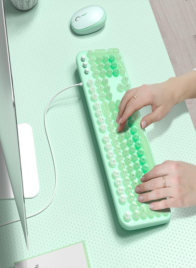MOWUX Wired Keyboard with Backlit, Light Up Computer Keyboards with Multimedia Keys, Full Size Wired Keyboard With Illuminated LED, Plug and Play, Anti-Wear Letters for Laptop, Desktop- Green Colorful - Image 3