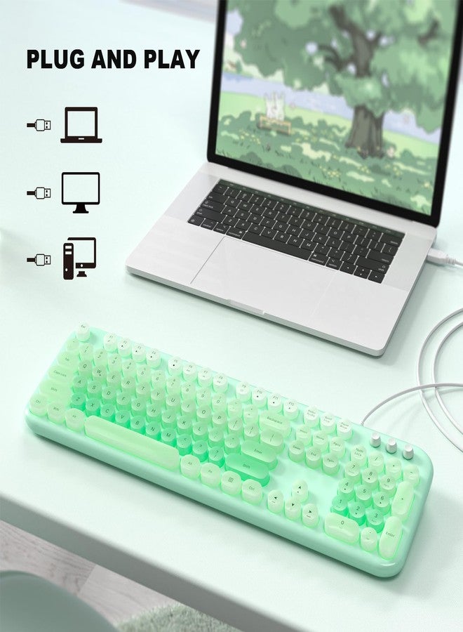 MOWUX Wired Keyboard with Backlit, Light Up Computer Keyboards with Multimedia Keys, Full Size Wired Keyboard With Illuminated LED, Plug and Play, Anti-Wear Letters for Laptop, Desktop- Green Colorful - Image 2