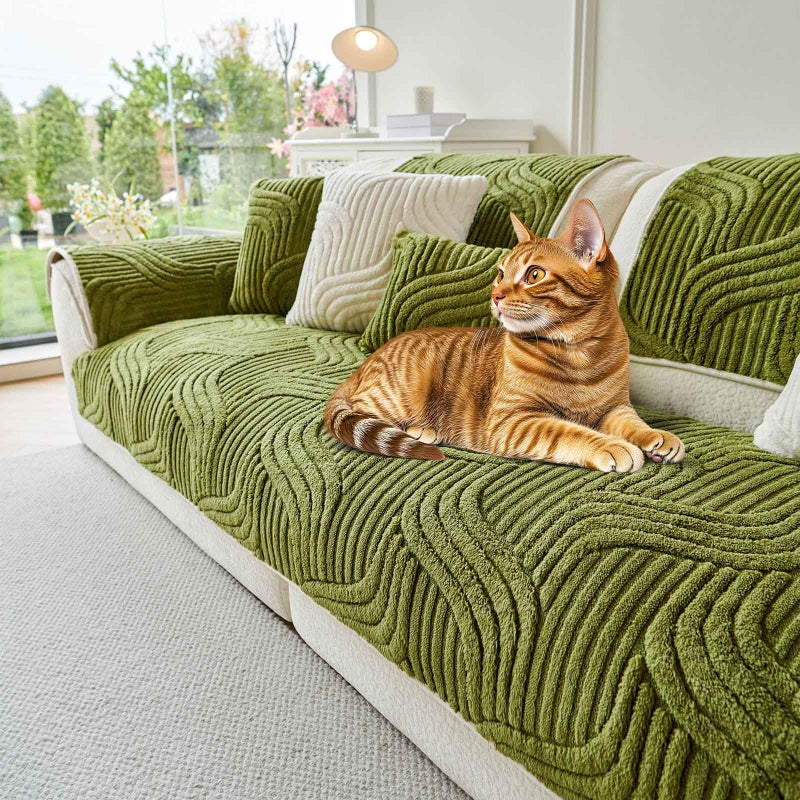OTOB Sofa Covers Dog Couch Cover Washable, Fuzzy Plush Sofa Slipcovers Furniture Protector, Non Slip Pet Couch Covers for 3 Cushion Couch Sofa, All Seasons, 1 Piece (Matcha Green, 35.4"x82.7") - Image 1