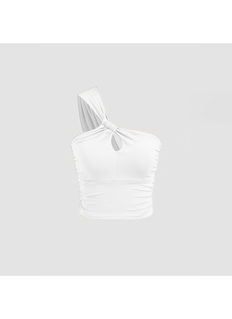 Alo Wrinkled Hollow Yoga Wear Single Shoulder Irregular Sports Bra Dance Training Fitness Vest With Chest Pad For Women White