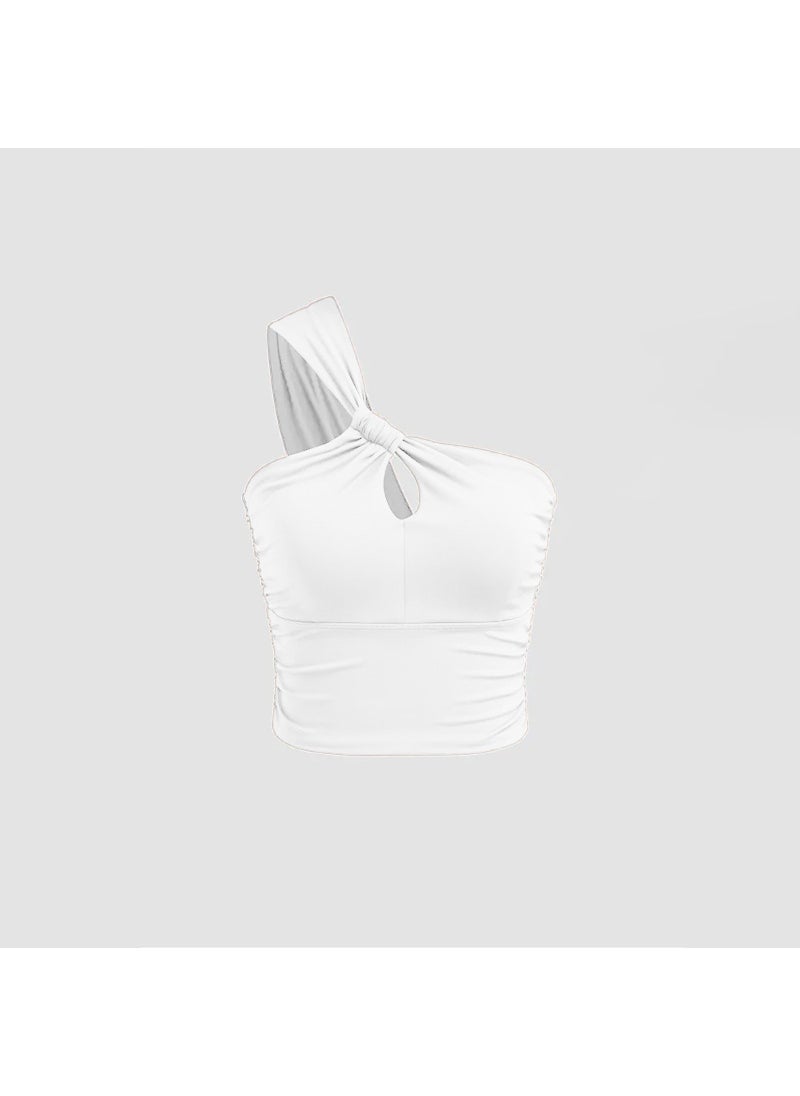 Generic - Alo Wrinkled Hollow Yoga Wear Single Shoulder Irregular Sports Bra Dance Training Fitness Vest With Chest Pad For Women White - Image 1