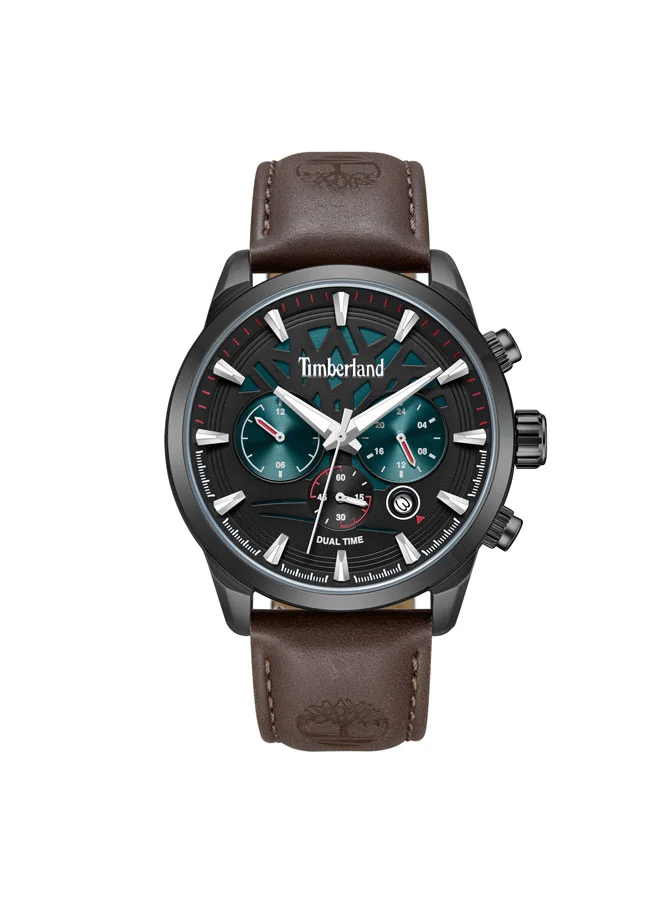 Henniker II Black Dial Leather Strap Multifunction Watch for Men, 44mm