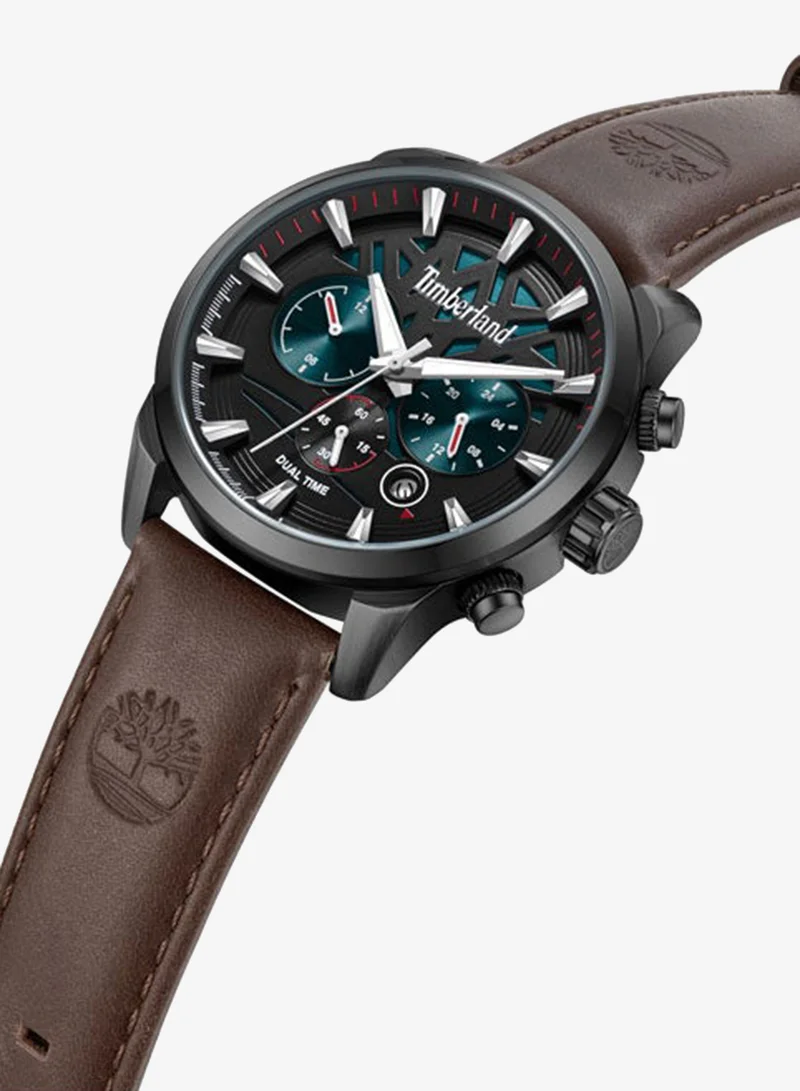 تمبرلاند Henniker II Black Dial Leather Strap Multifunction Watch for Men, 44mm