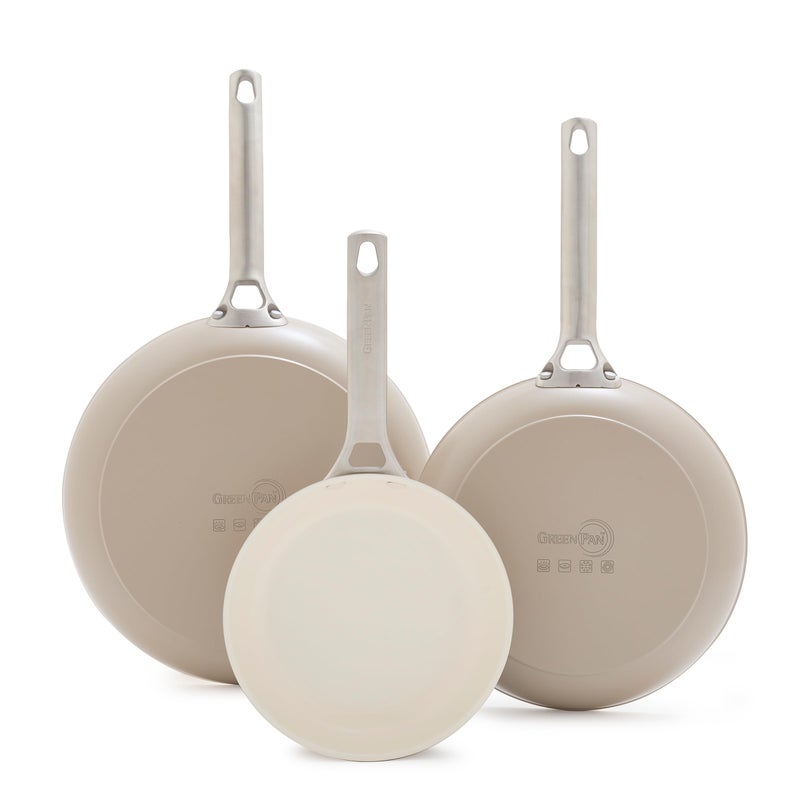 Greenpan مجموعة مقالي قلاية 3 قطع من جرين بان 8" و 10" و 12" ، سيراميك غير لاصق مؤكسد صلب ، خالية من PFOA و PFAS ، مقابض من الفولاذ المقاوم للصدأ ، آمنة في غسالة الصحون ، آمنة في الفرن ، طين - Image 1