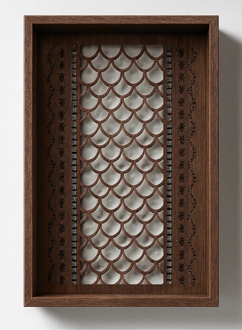 طقم صواني خشبية بارضية زجاجية ونقشة كلاسيكية-قطعتين - Image 2