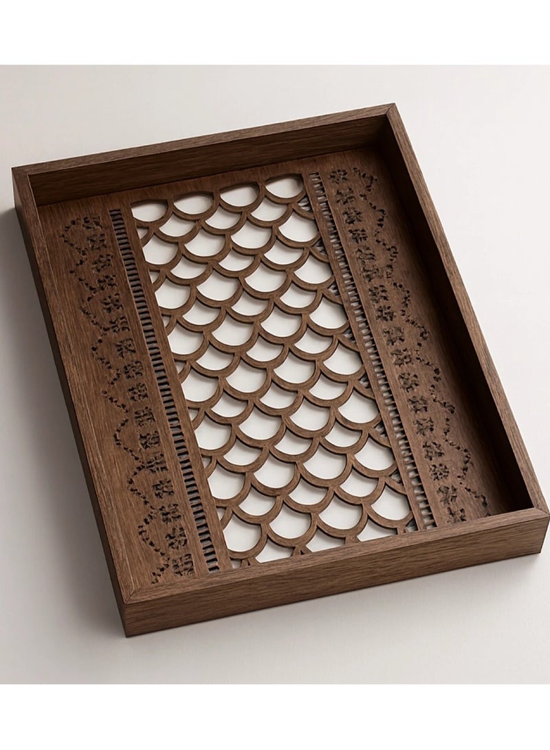 طقم صواني خشبية بارضية زجاجية ونقشة كلاسيكية-قطعتين - Image 3