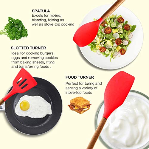 P-Plus International Spatula, Spoon, and ladle Set - Slotted Spatula for Fish - Rice Spoon - Serving Spoon - Fish Spatula (Set of 4, Red) - Image 3