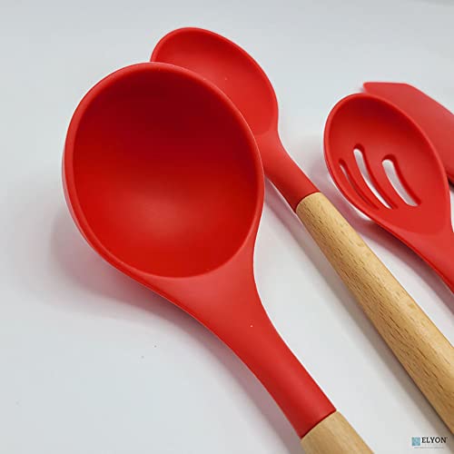 P-Plus International Spatula, Spoon, and ladle Set - Slotted Spatula for Fish - Rice Spoon - Serving Spoon - Fish Spatula (Set of 4, Red) - Image 5